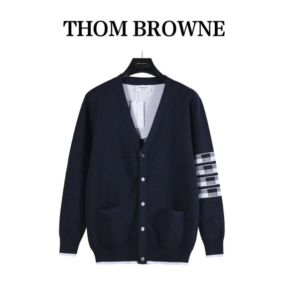 THOM BROWNE SS24 Old Money Dachshund Striped Print V-Neck Sweater 2 - Picture 1 of 9